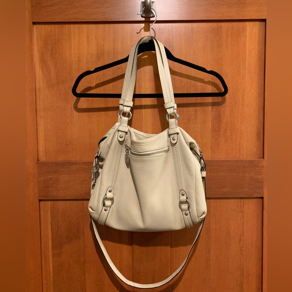 Cream Coach Bag with cross bag Attachable Strap.
